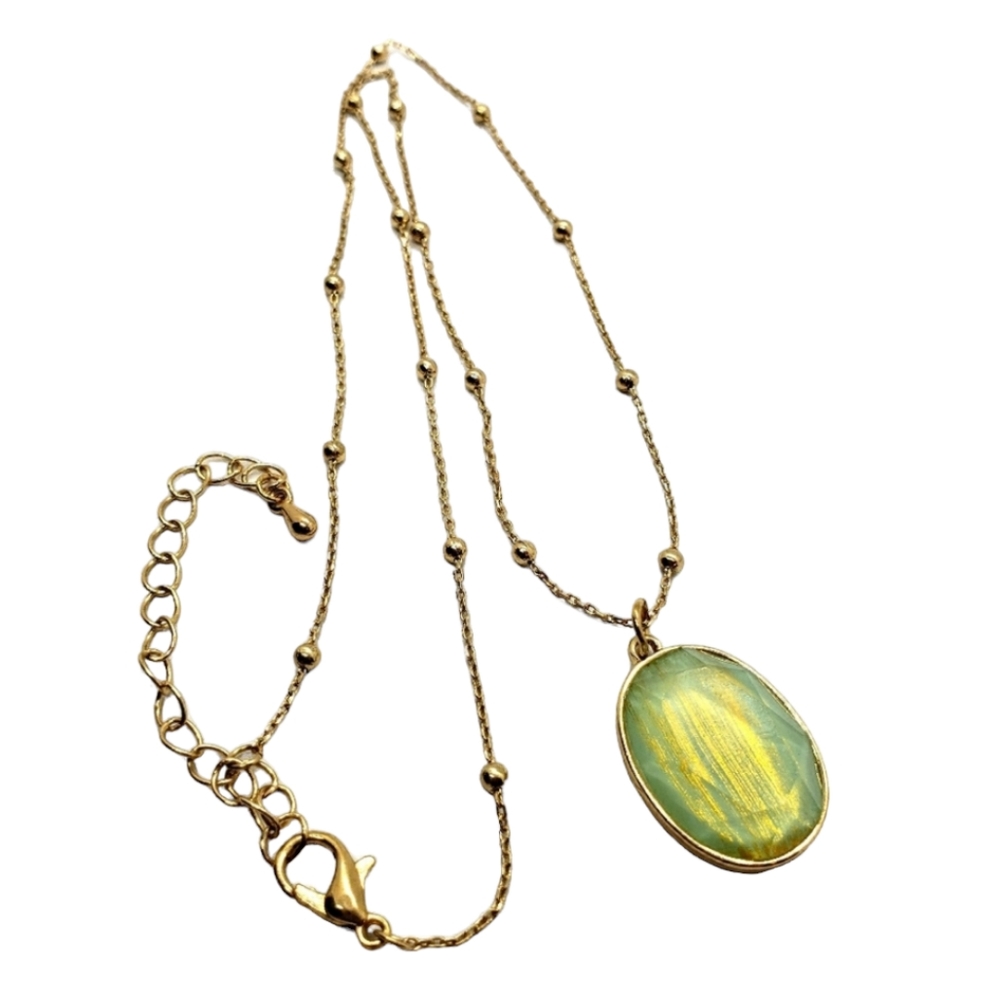 Green Gem on a 9" Gold Balled Chain